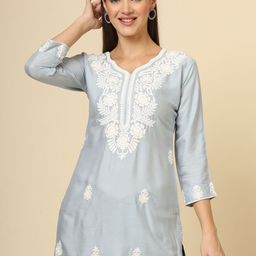 HERE&NOW Floral Embroidered V-Neck Thread Work Thread Work Kurti-54