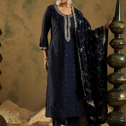 Indo Era Women Floral Embroidered Regular Sequinned Kurta with Trousers & With Dupatta-49