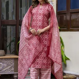 VredeVogel Ethnic Motifs Printed Mandarin Collar Straight Kurta With Palazzos & Dupatta-picture-23