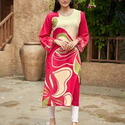 MOJILAA Women Abstract Printed Bell Sleeves Kurta-image-3