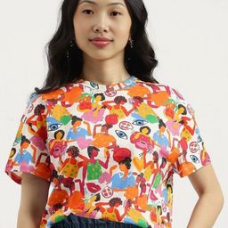 United Colors of Benetton Women Graphic Printed Round Neck Pure Cotton T-shirt-picture-47