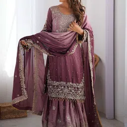 KALINI Floral Embroidered Straight Kurta with Sharara & Dupatta-20