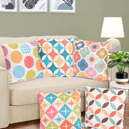 Myntra Elegant Homes White & Blue Geometric Printed Velvet Square Cushion Covers-image-65
