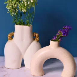 WEAVING HOMES White 2 Pieces Glossy Ceramic Flower Vases-20