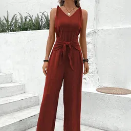 Outzidr Women Solid Waist Tie-Ups Basic Jumpsuit-picture-17