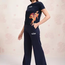 Tokyo Talkies Navy Blue Disney Bambi Printed Pure Cotton T-Shirt With Trouser-picture-31