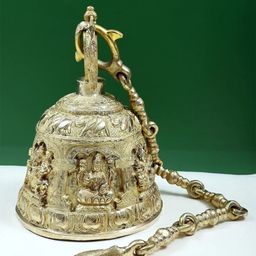 Exotic India Brass Ganesha Lakshmi & Saraswati Temple Hanging Bell-image-36