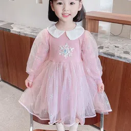 YK Girls Peter Pan Collar Fit & Flare Dress-image-11