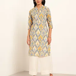 RANGMANCH BY PANTALOONS Geometric Printed Mandarin Collar Straight Kurta-picture-55