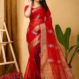 Mitera Woven Design Sequinned Organza Saree-19