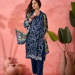 Sangria Floral Printed Unstitched Dress Material With Dupatta-picture-2
