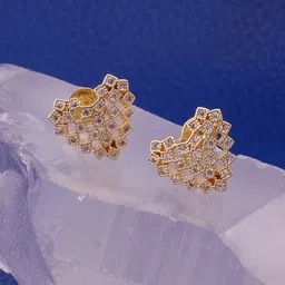 EL JOYERO Gold Plated Cubic Zirconia Studded Heart Shaped Studs-5