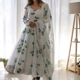 Daeneyrys Floral Printed Round Neck Anarkali Kurta With Trousers & Dupatta-image-92