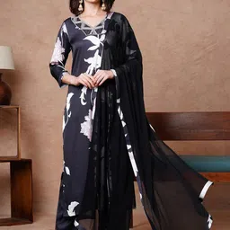 GoSriKi Women Floral Printed Regular Kurta with Trousers & With Dupatta-picture-13