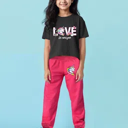 YK X Trampoline Girls Printed Round Neck Crop Top With Track Pant-image-41
