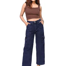 kitty-fashion Women Jean Straight Fit High-Rise Cargo Styles Jeans-image-72