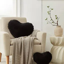 Mollismoons Black Heart Shaped Ultra Fluffy & Soft Pre-Filled Cushion-image-22