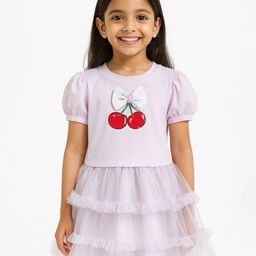 POP STREET KIDS Girls Print Puff Sleeve Net A-Line Dress-image-93