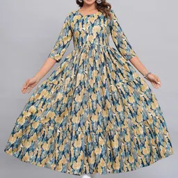 Amar Palace Chikan Hazratganj Floral Printed Round Neck Empire Anarkali Kurta-picture-30