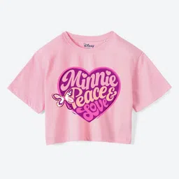 YK Disney Girls Minnie Mouse Printed Pure Cotton Applique Boxy T-shirt-image-88