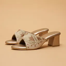 ERIDANI Textured Ethnic Block Peep Toes-41