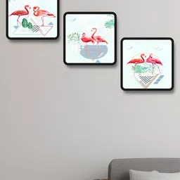 SAF Pink & White 3 Pieces Duck Printed Wooden Wall Art-image-38
