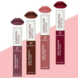PERPAA Set of 4 Power Stay Non-Transfer & Long-Lasting Velvet Matte Liquid Lipstick 5 g-Brown 16 - Mauve 23 - Nude 21 - Maroon 09-54