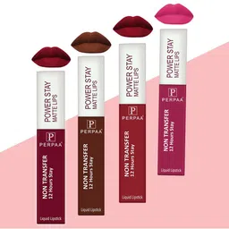 PERPAA Set of 4 Power Stay Non-Transfer & Long-Lasting Velvet Matte Liquid Lipstick 5 g-Maroon 09 - Pink 10 - Brown 16 - Red 22-16