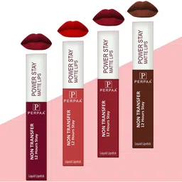 PERPAA Set of 4 Power Stay Non-Transfer & Long-Lasting Velvet Matte Liquid Lipstick 5 g-Maroon 09 - Brown 16 - Red 22 - Bright Red 01-image-66