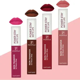 PERPAA Set of 4 Power Stay Non-Transfer & Long-Lasting Velvet Matte Liquid Lipstick 5 g-Pink 10 - Brown 16 - Nude 21 - Red 22-24