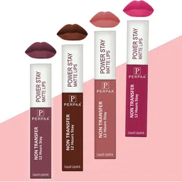 PERPAA Set of 4 Power Stay Non-Transfer & Long-Lasting Velvet Matte Liquid Lipstick 5 g-Pink 10 - Brown 16 - Mauve 23 - Nude 21-55