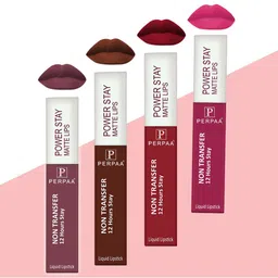 PERPAA Set of 4 Power Stay Non-Transfer & Long-Lasting Velvet Matte Liquid Lipstick 5 g-Pink 10 - Brown 16 - Mauve 23 - Red 22-57