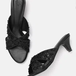 House of Pataudi Embellished Kitten Heeled Sandals-image-26