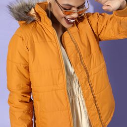 DressBerry Women Mustard Yellow Solid Parka Jacket-image-65