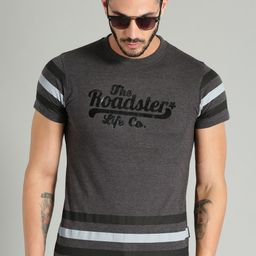 The Roadster Lifestyle Co Men Charcoal Printed Round Neck T-shirt-image-25
