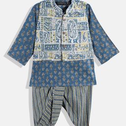 Readiprint Fashions Boys Blue Ethnic Motifs Printed Pure Cotton Kurta with Dhoti Pants-image-9