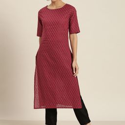 Sangria Women Maroon & Black Ethnic Motifs Printed Cotton Kurta-42