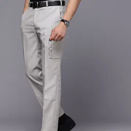 Raymond Men Slim Fit Self-Design Checked Formal Trousers-image-82