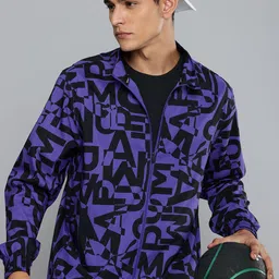 Puma Fit All-Over Typography Printed Drycell Mock Collar Training Sporty Jacket-47