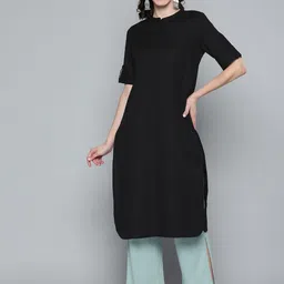 HERE&NOW Women Black Pure Cotton Kurta-image-101