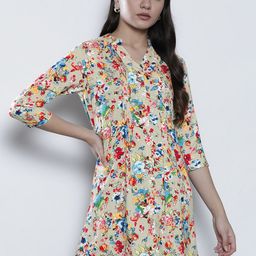 One Femme Women Beige Pleated Printed Tunic-image-18