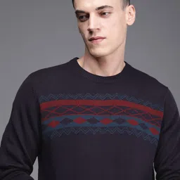 Raymond Men Navy Blue Printed Pullover-image-65