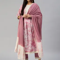 Readiprint Fashions Women Pink Yoke Design Pleated Mirror Work Pure Cotton Kurta with Palazzos & With-picture-9