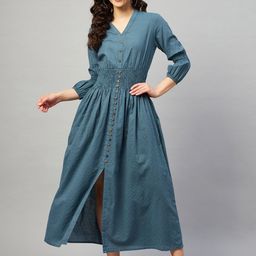 Aaheli Women Blue A-Line Midi Dress-picture-13