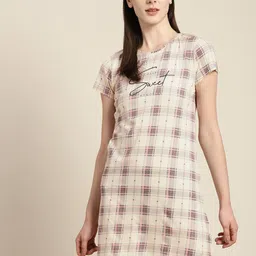 Sweet Dreams Pure Cotton Checked Mini T-shirt Nightdress-image-26