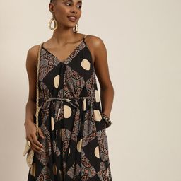 Taavi Ajrakh Ethnic Motifs Printed Culotte Jumpsuit with Waist Tie-Up-11