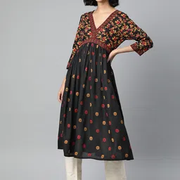 KALINI Women Black & Golden Floral Printed Anarkali Kurta-picture-58