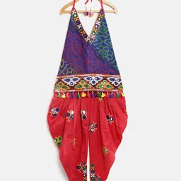BownBee Girls Blue & Red Bandhani Print Kurti with Dhoti Pants-picture-10