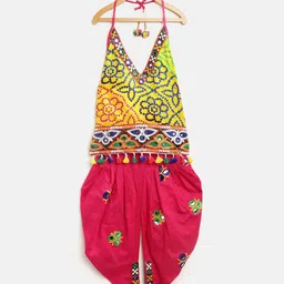 BownBee Girls Yellow & Pink Bandhani Print Kurti with Dhoti Pants-picture-14