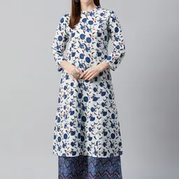 anayna Women White & Navy Blue Printed Kurta with Palazzos-picture-35